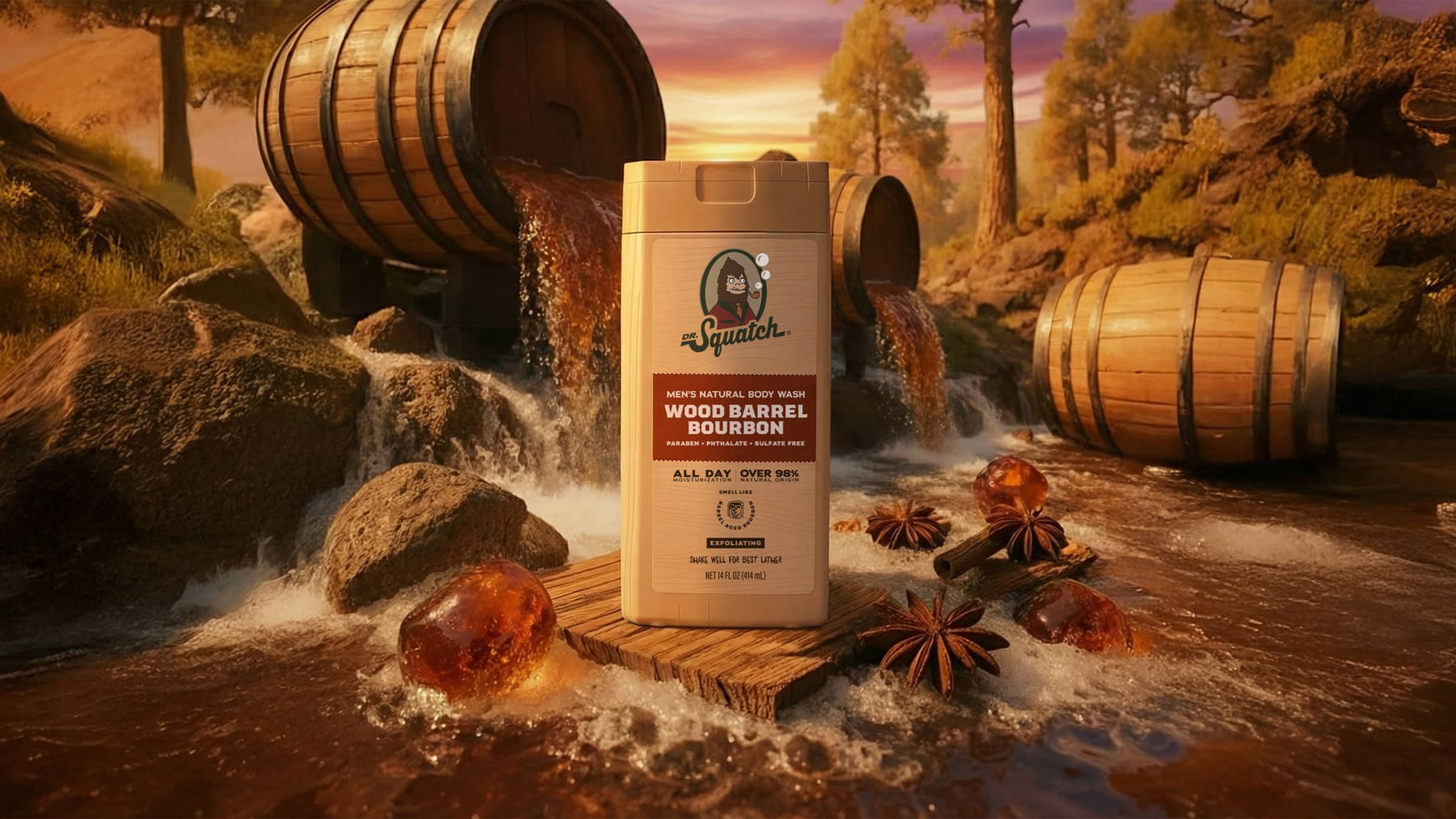 14 oz Wood Barrel Bourbon Exfoliating Body Wash - Bright Scent